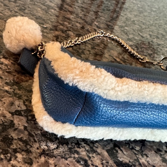 Coach Blue leather and sherling Wristlet with Chain - Picture 6 of 16